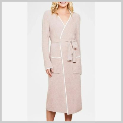 Barefoot Dreams Contrast Ribbed Robe Willow Pearl L-XL
