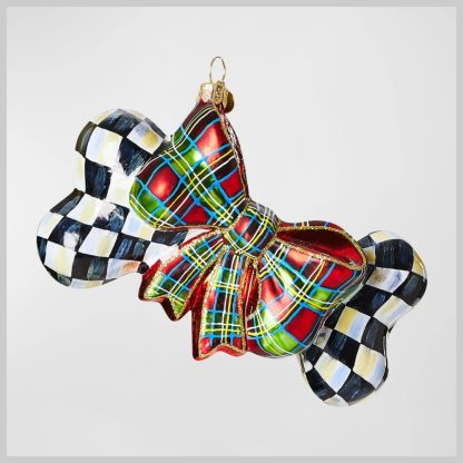 Mackenzie-Childs Holiday- Glass Ornament- Courtly Check Dog Bone