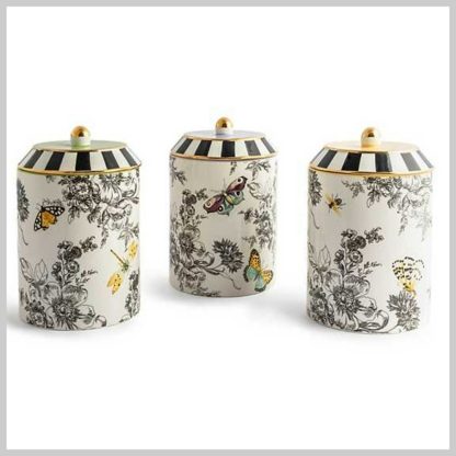 MacKenzie-Childs Butterfly Toile Canisters-Set of 3
