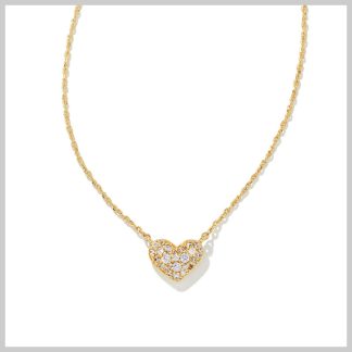 Kendra Scott Ari Gold Pave Crystal Heart Necklace in White Crystal