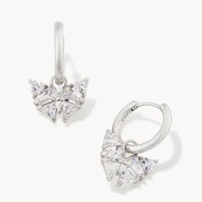 Blair Silver Butterly Huggie Earrings in White Crystal