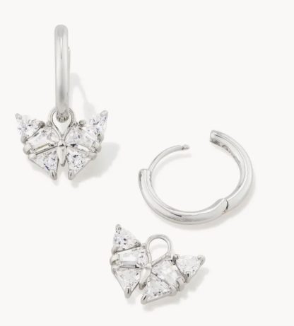 Blair Silver Butterly Huggie Earrings in White Crystal