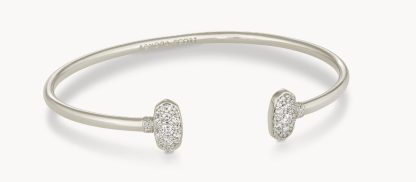 Grayson Silver Cuff Bracelet in White Crystal