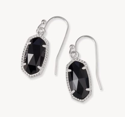 Lee Silver Drop Earrings in Black Opaque Glass