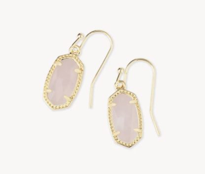 Lee Gold Drop Earrings in Rose Quartz