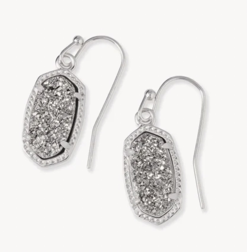 Lee Silver Drop Earrings in Platinum Drusy