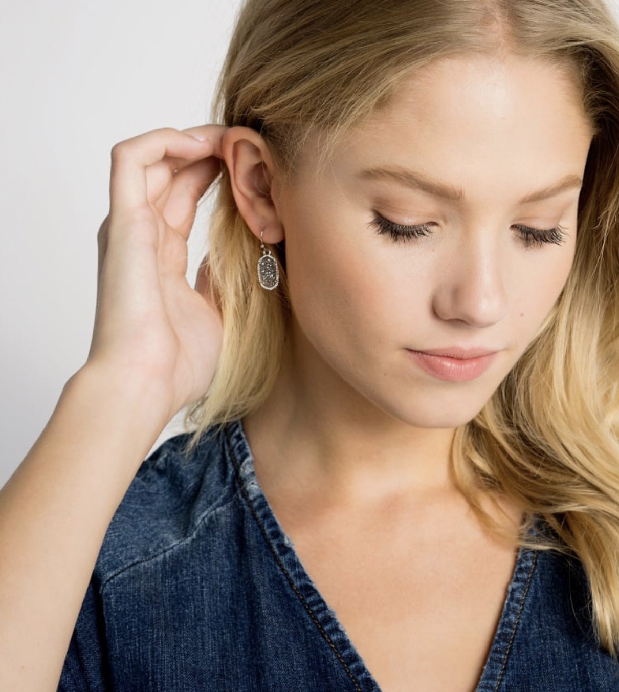 Lee Silver Drop Earrings in Platinum Drusy