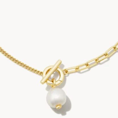 Kendra Scott Leighton Convertible Gold Pearl Chain Necklace with White Pearl