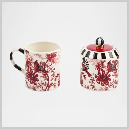MacKenzie-Childs Holiday- Cardinal Toile Creamer & Sugar Set